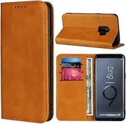 Cavor for Samsung Galaxy S9 Case,Cowhide Pattern Leather Case Magnetic Wallet Cover with Card Slots(5.8") -Light Brown
