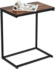 Costway Snack Side Table, C-Shaped End Table for Sofa Couch, Bed, Wood Look Finish and Steel Frame, Space-Saving for Small Spaces, Laptop Table for Living Room Bedroom (Brown) (Brown)