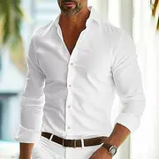 Men's Shirt Summer Shirt Dress Shirt Button Up Shirt Black White Navy Blue Blue Long Sleeve Plain Lapel Wedding Vacation Clothing Apparel Cotton Cotton Blend F