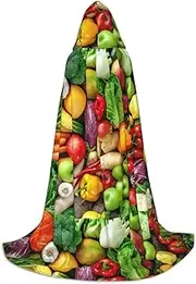SKKNT Fresh Fruits And Vegetables Print Halloween Hooded Cloak Full Length Cape With Hood For Men And Women For Carnival