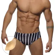 Men's Swimming Swimsuit Briefs Fashion Black White Stripe Pad Cup Underwear