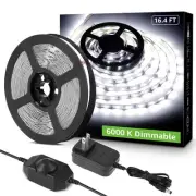 LED Strip Light White, 16.4ft Dimmable Vanity Lights, 6000K Super Bright LED ...