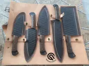 Hand Forged Kitchen chief Knife Set 5 knife Set with leather Bag chief knives
