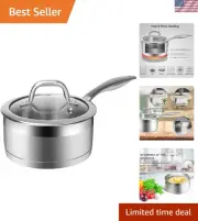 Durable 1.6 Quart Sauce Pot with Glass Lid & Riveted Handle - Oven Safe to 550°F