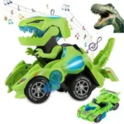 2 in 1 Transforming Dinosaur LED Car Automatic Eletric Toy Car Lamps for Kids Toddlers Ages 3+(Green)