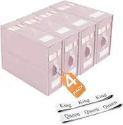4 Pack Bed Sheet Organiser Box Foldable Linen Wardrobe Organizers and Storage (King & Queen Size) Folding Bedding Storage Box with Two Window Bedding Set Pillow Cube Organizer (Pink)