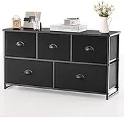 Giantex 5 Drawer Storage Organizer Unit, Horizontal Storage Cube Dresser Unit W/Sturdy Iron Frame Easy Pull Removable Fabric Bins, Organizer Unit for Bedroom, Closet, Entryway, Hallway