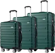 [ZUNI] 3 Piece Luggage Sets PC+ABS Durable Suitcase with Double Spinner Wheels T-SA Lock, Carry on Luggage for Travel, Business, Green, 20/24/28 Inch