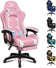 [ALFORDSON] Gaming Chair with Massage and 150° Recline, Ergonomic Executive Office Chair PU Leather with Footrest, Height Adjustable Racing Chair with SGS Listed Gas-Lift, Max 180kg (Pink)