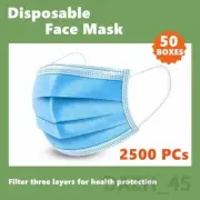 50 Boxes 2500Pcs Disposable Blue 3Ply Face Mask with Earloop for Personal Health