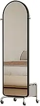 Swivel Full Length Mirror,Iron Frame Bedroom Floor Mirror,Full Body Mirror with Storage Basket,for Living Room Bedroom Cloakroom(Black)