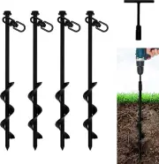 4 Pack 12 Inch Ground Anchors for Camping Tent Canopies Car Ports Sheds Hook