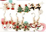 [FIL] 6 Pairs Christmas Earrings Set Party Jewellery Studs Dangle Crystal Xmas [Design: Set A]