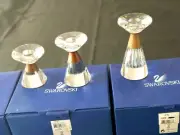 3 Swarovski Colonial Candle Holders Wood Set Of 3. Sm. M. L. Brand New In Box!