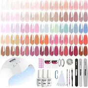 Vishine Gel Nail Polish Starter Kit with UV LED Nail Lamp, 45 Color Sheer Milky Pink Jelly Nude Transparent Gel Polish, Top Coat, Base Coat & Matte Top Coat with Essential Nail Art Manicure Tools Set