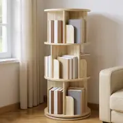 Advwin 3 Tiers Bookshelf Rotating Corner Bookcase Cabinet Revolving Display Stand Rack Oak