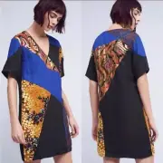 Anthropologie l NWT Camilla Paris Patchwork Silk Shift Dress Size 0
