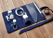 power data line Charger Digital accessory pocket bag cow Leather blue H934