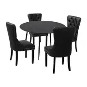 Oikiture 5PCS Dining sets 110cm Round Dining Table with Dining Chairs PU Leather Black