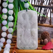 Myanmar Jade Plate Nine Dragon Guan Yu Pendant Jade Buddha Bead Necklace