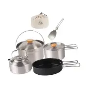 Camping Cookware Pot Pan Kettle Cook Gear Cookset Nonstick Stainless Steel