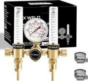 RX WELD Dual Output Argon Regulator Flow Meter Mig Tig 0-60CFH Brass Colour