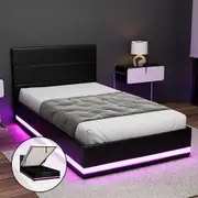 Artiss Bed Frame King Single with LED Lights Platform KS Beds Black LUMI