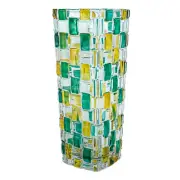 Murano Glass Vase Green Yellow Hand Made Painted Millefiori 16cm High