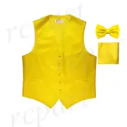 New Men's formal vest Tuxedo Waistcoat_bowtie & hankie set yellow prom wedding