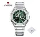 Naviforce Sport 45mm Quartz + Digital Date Watch 30m SILVER GREEN Dial