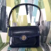 Tory Burch Robinson Perforated Convertible Shoulder Bag In Royal Navy