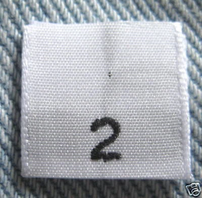 100 PCS WOVEN CLOTHING SEWING GARMENT LABELS, SIZE TAGS - SIZE 2 - TWO - WHITE
