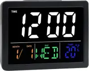 LCD Digital Alarm Clock, Color Large Screen with Temperature Week Date Time