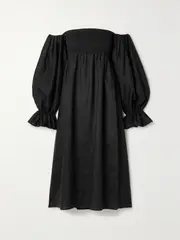 [SLEEPER] SLEEPER - + Net Sustain Atlanta Off-the-shoulder Shirred Linen Midi Dress - Black - large large Black