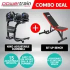 2x 24kg Adjustable Dumbbells W/ Stand Weights Bench Home Gym Exercise Blue