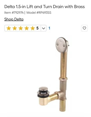 New Delta 1.5 Inch Lift and Turn Drain With Brass. RP693SS Brushed Nickel Finish