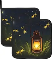 Fireflies and Lantern Potholders BBQ Pot Holders for Heat Resistant Potholder, Hot Pads,Cooking Baking(2-Pack)