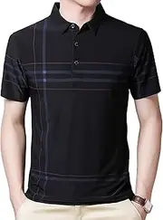 [PHJTOMK] Mens Dry Performance Golf Shirts Athletic Collared Shirt Geometry Striped Print Moisture Wicking Polo Shirts