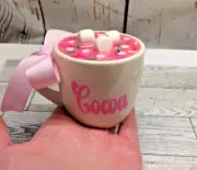 Cute PINK Christmas Fake Pink COCOA with Marshmallows Mini Mug Tiered Tier Tray