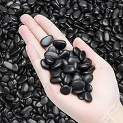OUPENG Black Small Pebbles - Decorative Natural Polished Stones 3/8" for Succulents, Bamboo Plants, Home Decor, Landscaping, Vase Fillers - 1.5lbs