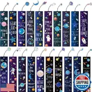 Zonon Space Theme Bookmarks with Metal Charms Planet Rocket Space Ship Theme
