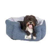Chill Kuzzi Round Bolster Plush Dog Bed With Infrared Technology Blue