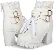 [Generic] Women's Platform Boots Black Chunky Heel Ankle Booties Lace Up Gothic Ankle Booties Block Heel Buckle Punk Shoes