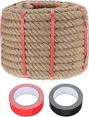 sourcing map Jute Rope 1 Inch x 85ft, Heavy Natural Thick Twisted Rope with 2 Roll Tapes for Crafts Railing Docks Tug of War Swing Nautical Landscaping
