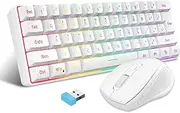 Snpurdiri 2.4G Wireless Gaming Keyboard and Mouse Combo, Include Small 60% Merchanical Feel Ergonomic Design Mini Wireless Mouse(White)