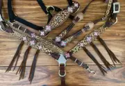 Western Brown Leather Tack set of Headstall & Breast collar with Noseband