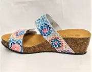 Eric Michael Liat Women’s White Mosaic Leather dual strap slide sandal EUR 36