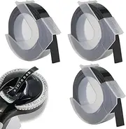 Pack of 3 Dymo Omega, 9 mm Dymo Embossing Device, Can Be Replaced Label Tape, Black Background with White Text Embossing Tape, 3 m Long, Can Be Used for Junior Embossing Device