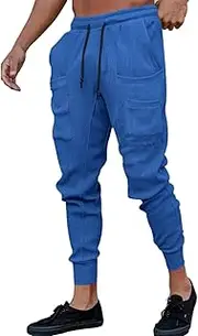 [Generic] SummerJogging Pants for Men Drawstring Elastic Waist Cuffed Pant Breathable Regular Fit Casual Workout Trousers