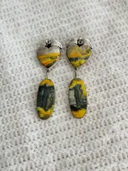 Native American Navajo Lydia Begay Bumble Bee Jasper Sterling Silver Earrings